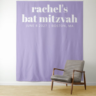 Modern Bat Mitzvah Purple Custom Photo Backdrop Tapestry