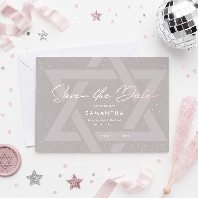 Modern Bat Mitzvah Save the Date Invitation (Creator Uploaded)