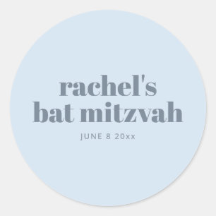 Modern Bat Mitzvah Soft Blue Personalized Favour Classic Round Sticker