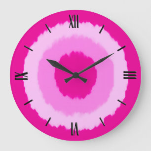 Modern batik circles - fuchsia pink large clock