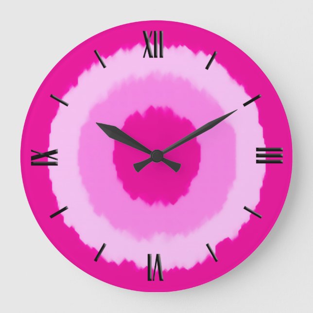 Modern batik circles - fuchsia pink large clock (Front)