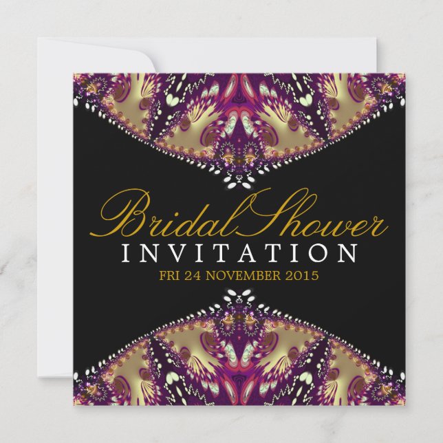 Modern Batik Gold+Burgundy Bridal Shower Invitatio Invitation (Front)