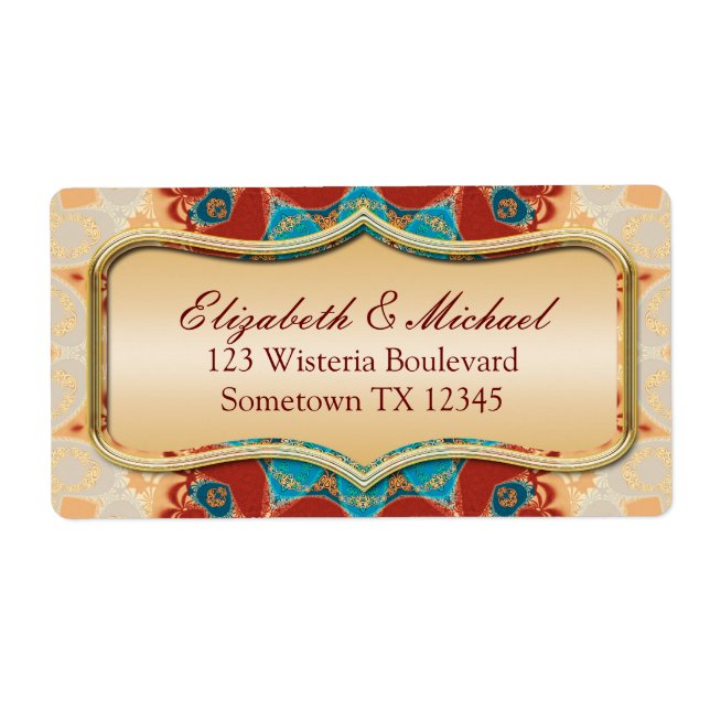Modern Batik Gold Wedding Address Stickers Label (Front)