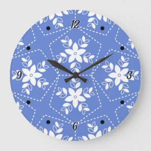 Modern Batik Pattern White Jasmine Floral Flower Large Clock