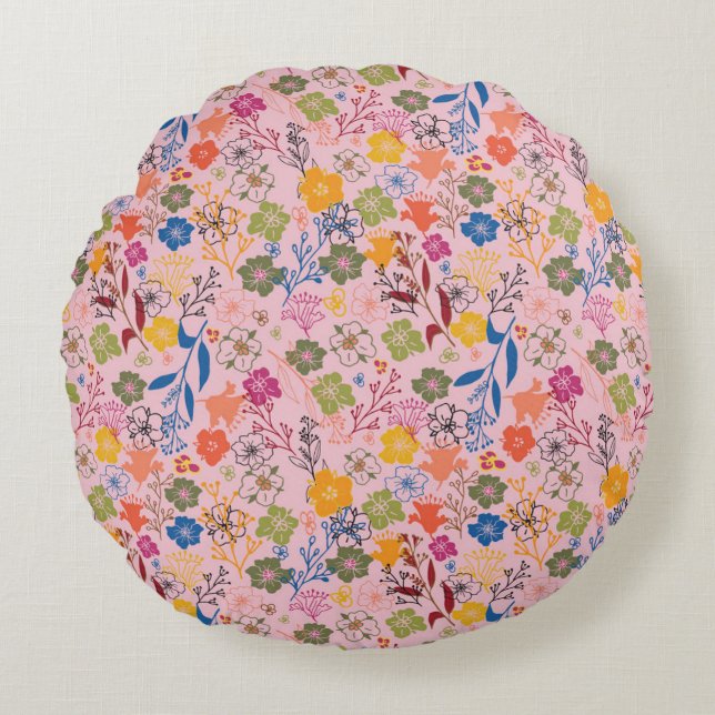 Modern Batik Rose Shadow Round Pillow (Front)
