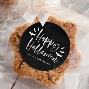 Modern Bats Happy Halloween Classic Round Sticker