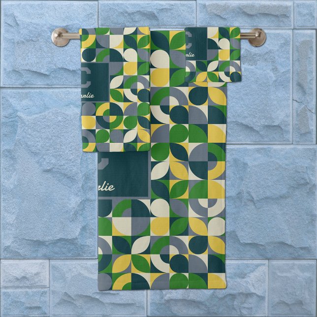 Modern Bauhaus Abstract Geometric Monogram Pattern Bath Towel Set (Creator Uploaded)