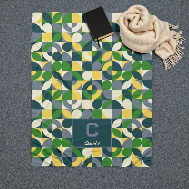Modern Bauhaus Abstract Geometric Monogram Pattern Fleece Blanket (Creator Uploaded)