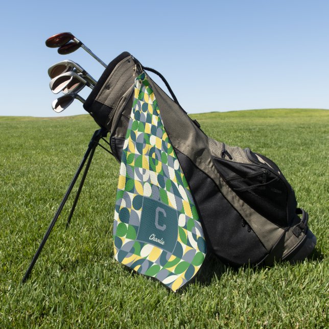 Modern Bauhaus Abstract Geometric Monogram Pattern Golf Towel (Green)