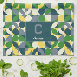 Modern Bauhaus Abstract Geometric Monogram Pattern Kitchen Towel