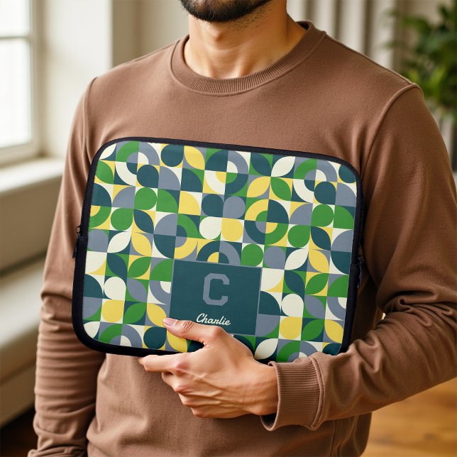 Modern Bauhaus Abstract Geometric Monogram Pattern Laptop Sleeve (Creator Uploaded)