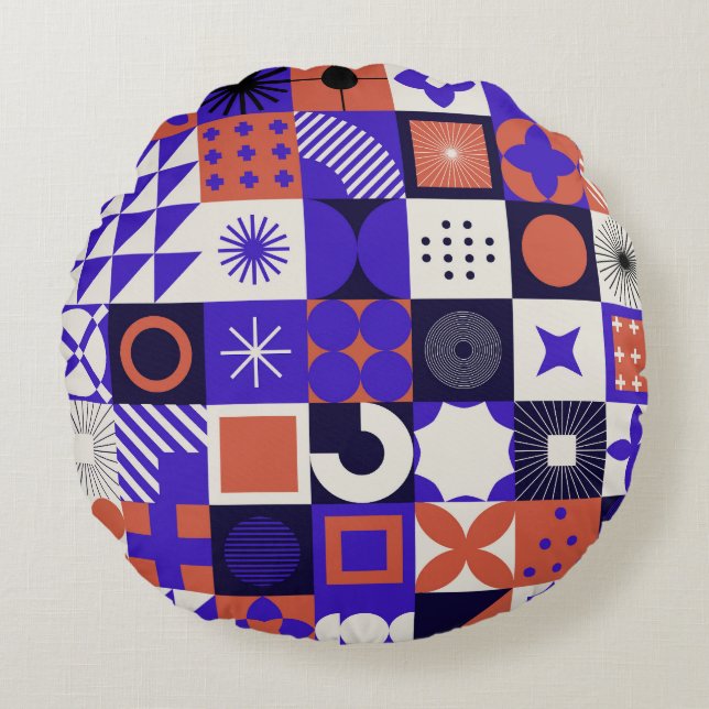 Modern Bauhaus: Bold Geometric Pattern. Round Pillow (Front)