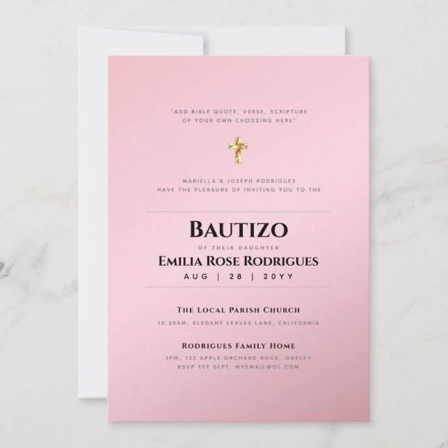 Modern BAUTIZO Bautismo BAPTISM Christening INVITE (Front)