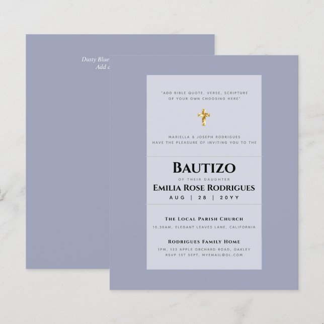 Modern BAUTIZO Bautismo BAPTISM Christening INVITE (Front/Back)