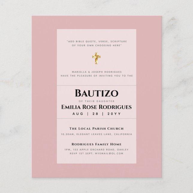 Modern BAUTIZO Bautismo BAPTISM Christening INVITE Flyer (Front)
