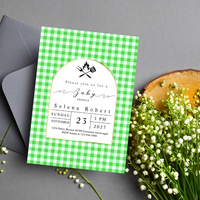 Modern BBQ picnic green baby shower Invitation (Creator Uploaded)