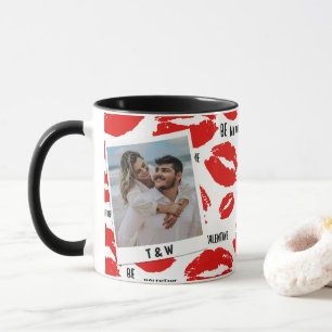 Modern Be My Valentines Lips Couple Photo Initial Mug