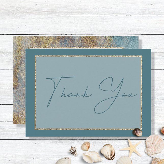 Modern Beach Abstract Teal & Gold Wedding  Thank Y You Card (Creator Uploaded)