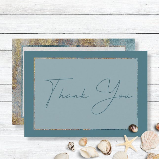 Modern Beach Abstract Teal & Gold Wedding Thank Yo You Card (Creator Uploaded)