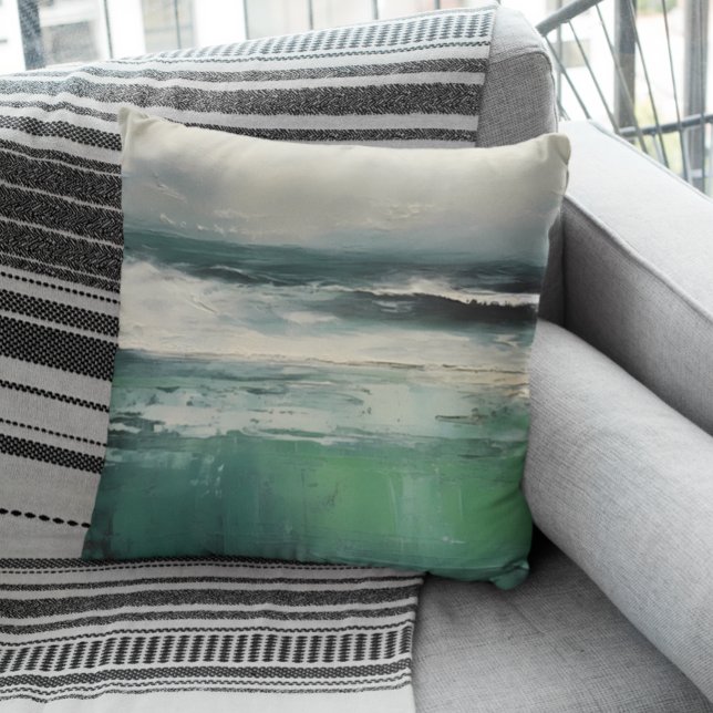 Modern Beach Abstract Teal Green Tones Throw Pillow (Creator Uploaded)