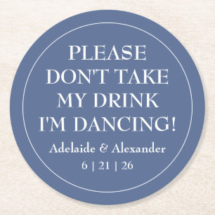 Modern Beach Coastal Watercolor Wedding Blue Round Paper Coaster