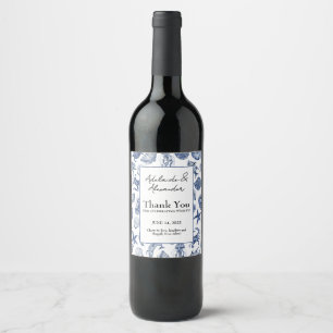 Modern Beach Coastal Watercolor Wedding Blue Wine Label