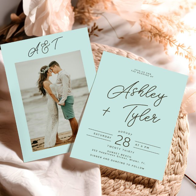 Modern beach destination photo wedding invitation (Creator Uploaded)