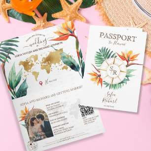 Modern Beach Destination Wedding Passport QR Code Invitation
