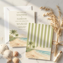 Modern Beach Destination Wedding Sage Green Stripe