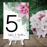 Modern Beach Floral Tropical Wedding Table Number<br><div class="desc">Modern Beach Palm Pink Floral Tropical Wedding Table Number. With pink and green botanical accents contrasted by black and white lettering. A tropical design that embraces the tranquil beauty of nature mixed with a playful edge that is sure to help you have fun. A blend of calming green tropical leaves,...</div>