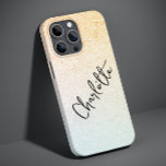 Modern Beach Glitter Girly Chic Personalized Name Case-Mate iPhone 14 Pro Max Case<br><div class="desc">Modern Beach Glitter Girly Chic Personalized Name iPhone 14 Pro Max Smart Phone Cases features a yellow and soft blue ombre glitter background with your personalized name in elegant hand written calligraphy script typography. Perfect as a gift for Christmas, birthday, Mother's Day, best friends, sister and more. Designed by ©Evco...</div>