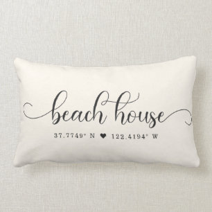Modern Beach House Chic Script Custom Coordinates Lumbar Pillow