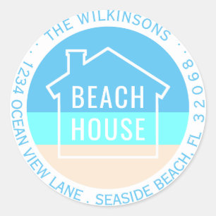 Modern Beach House Circle Return Address Labels