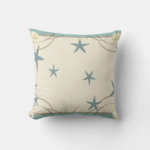 Modern Beach House Decor Starfish Sand Dollar Throw Pillow