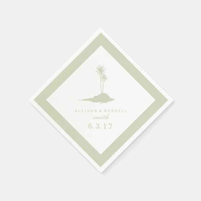 Modern Beach Island Wedding Napkins - Green (Corner)