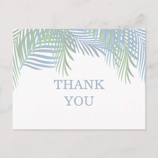 Modern Beach Palm Leaves Funeral Thank You Postcard (Front)