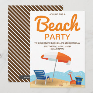 Modern Beach Party Kids Birthday Party Invitation