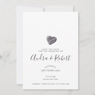 Modern Beach Pebble Heart Save the Date Invitation