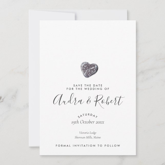 Modern Beach Pebble Heart Save the Date Invitation (Front)
