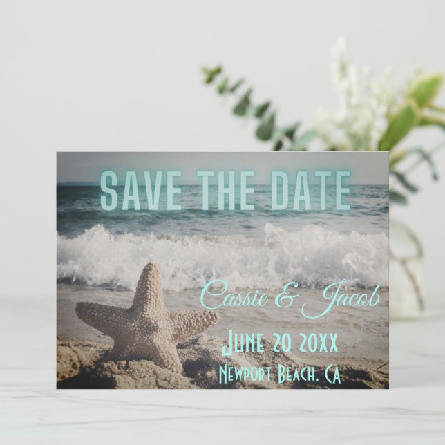 Modern Beach Scene Save the Date  (Standing Front)