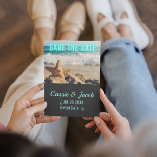 Modern Beach Scene Save the Date Vertical Card