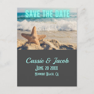 Modern Beach Scene Save the Date Vertical Postcard