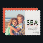 Modern Beach Sea Greetings Coral Christmas Photo  Holiday Card<br><div class="desc">A modern holiday card with a simple minimal message that reads "sea greetings" with palms combined with handwritten typography. Personalize with your names and favourite picture.  

Image by Vitolda Klein on Unsplash</div>