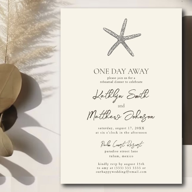 Modern Beach Starfish Ocean One Day Away Invitation (Creator Uploaded)