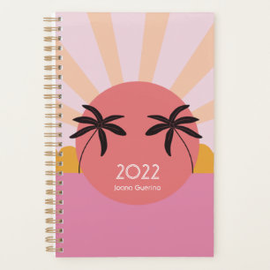 Modern beach sunrise palm tree pink 2023