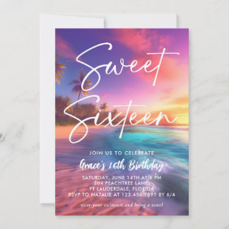 Modern Beach Sunset Sweet 16 Invitation