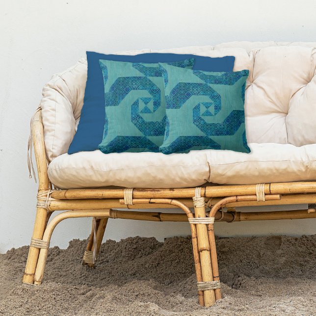 Modern Beach Teal Turquoise Wave Pattern and Wood Throw Pillow (Creator Uploaded)