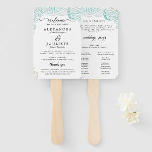 Modern BEACH Teal Wedding Program Hand Fan