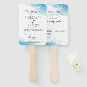 Modern BEACH Teal Wedding Program Hand Fan
