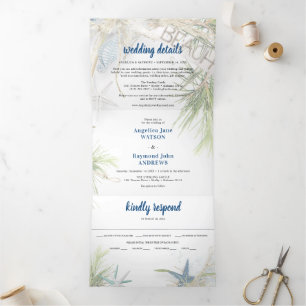 Modern Beach Theme Wedding  Tri-Fold Invitation